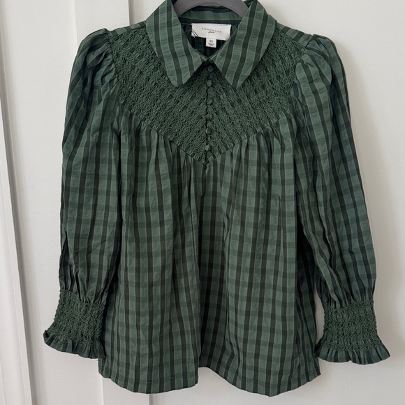 Tuckernuck Tops - Tuckernuck POMANDER PLACE Green Windowpane Seersucker Vail Blouse Size XS